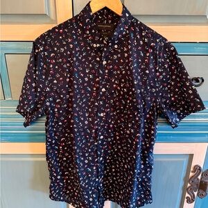 Banana Republic Navy Short-Sleeve Button-Down with Tiny Floral Print